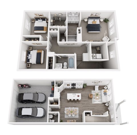 Floor plan for 3 beds, 2.5 baths, 1607 sqft